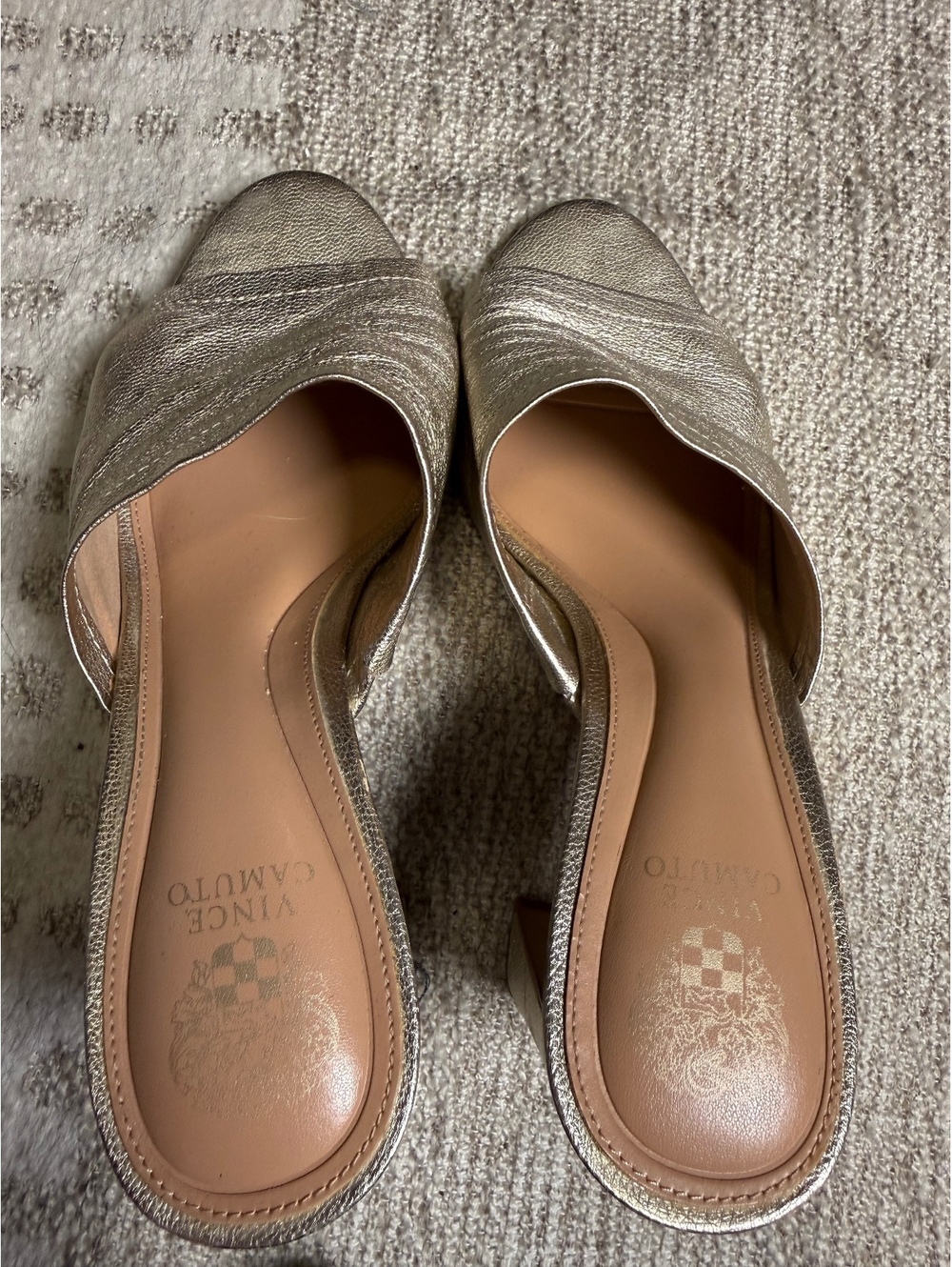 Vince‎ Camuto Metallic Gold Leather Open-Toe Mules Heels - Picture 4 of 9